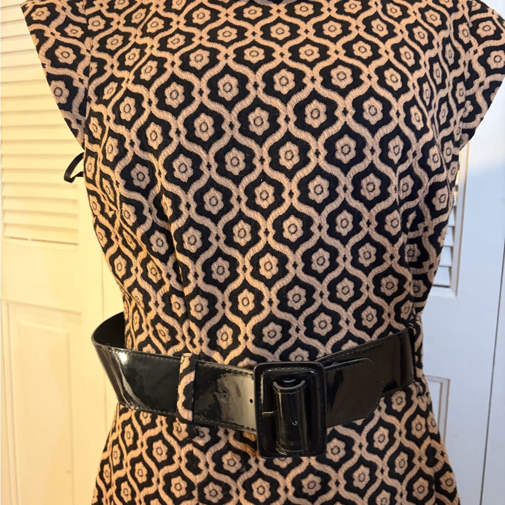 Nine West Black and Tan Geometric Midi Dress - Picture 3 of 8